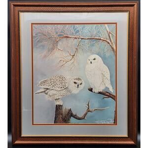 The Lonely Vigil Snowy Owls Signed #1232/2500 Harry Duncan Framed Lithograph